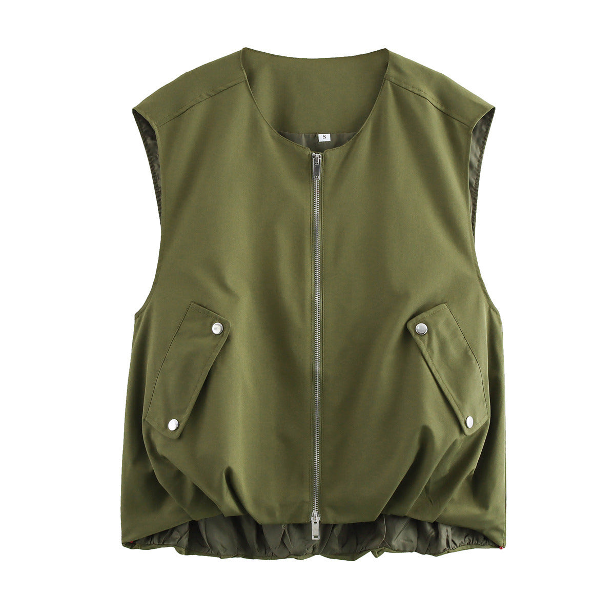 Thea | Utility Zip Vest Olive Green Sleeveless