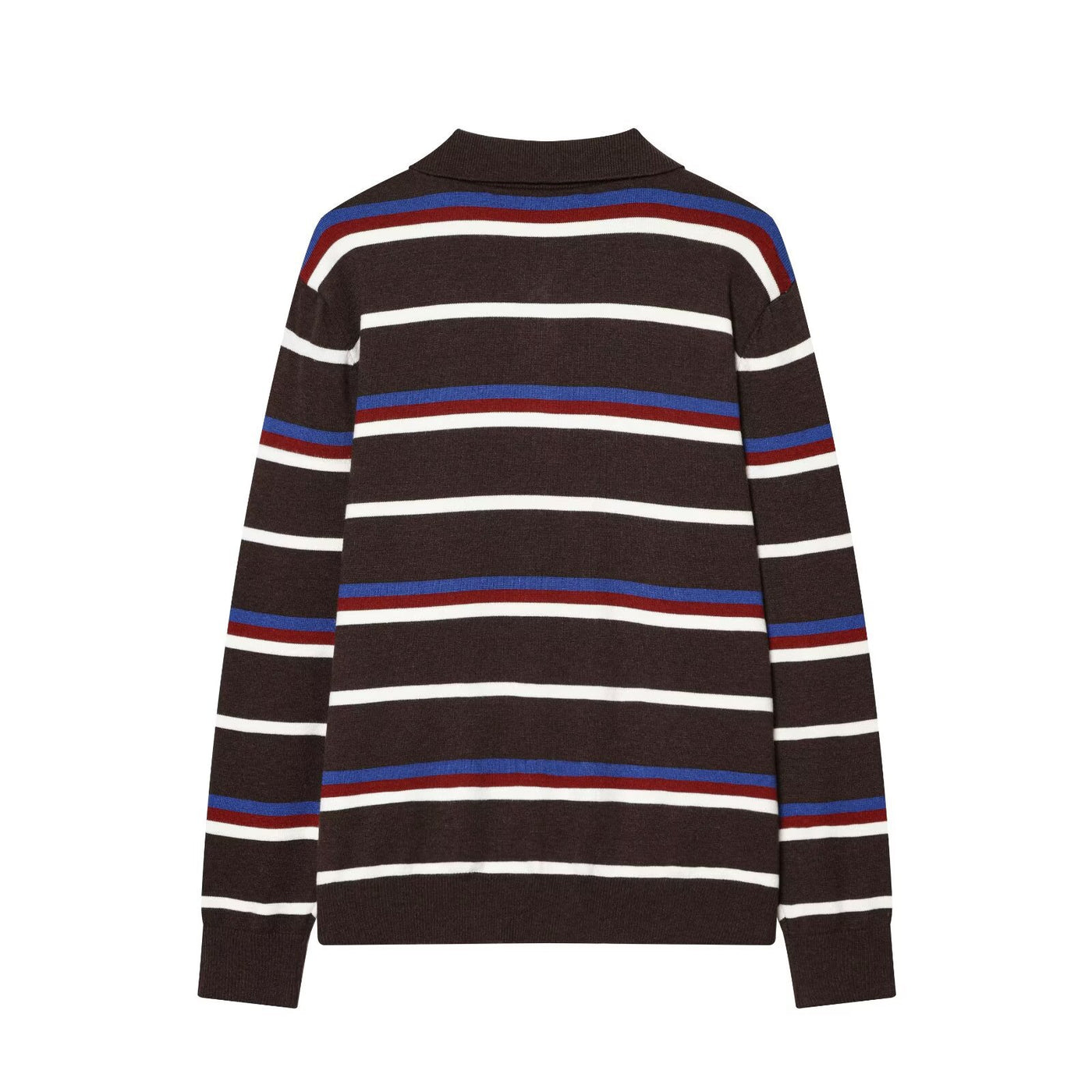 Iris | Striped Long Sleeve Polo Knit Top in Yellow & Dark Brown