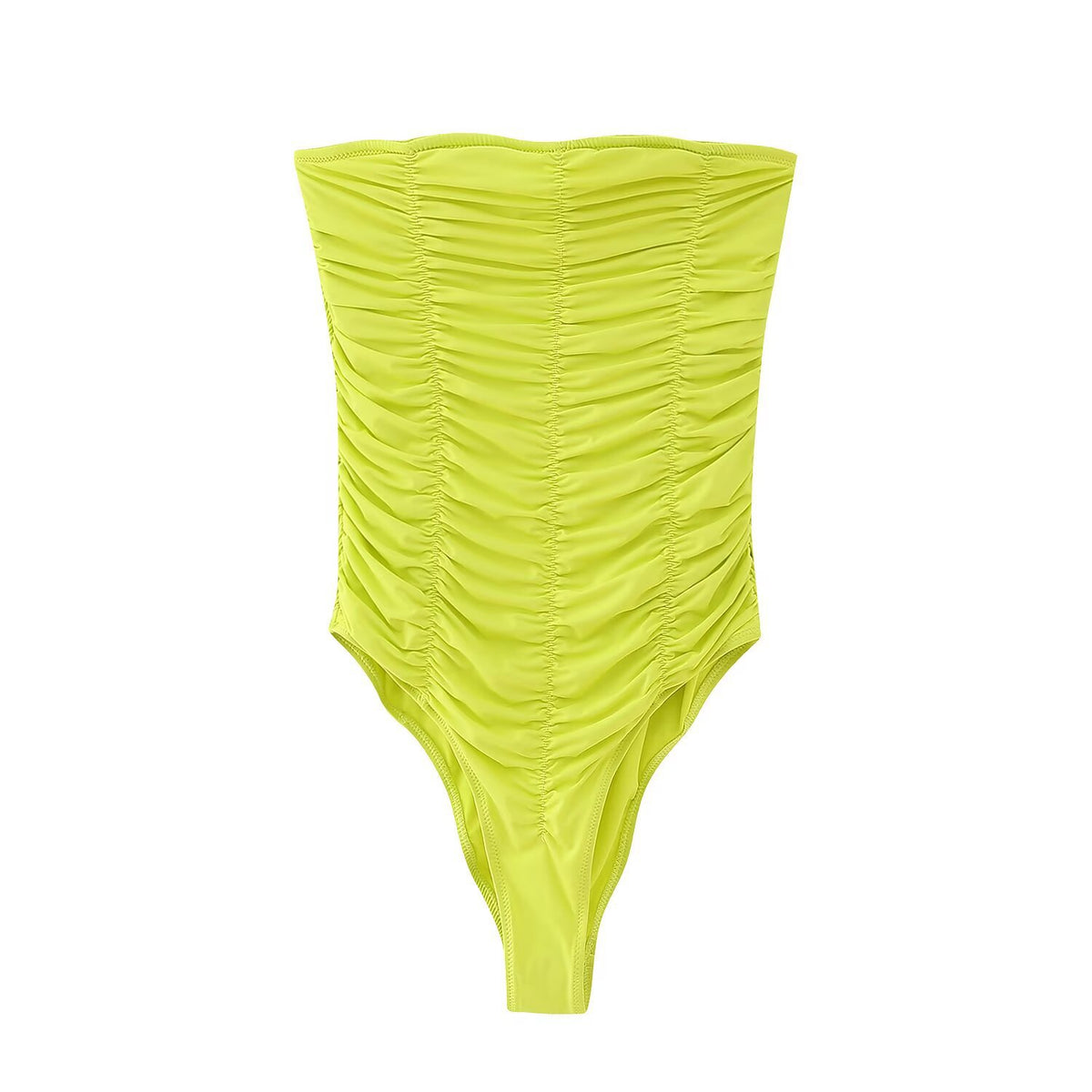 Elodie | Sweetheart Neck Strapless Fully Ruched Bodycon Jersey Tube Top in Yellow