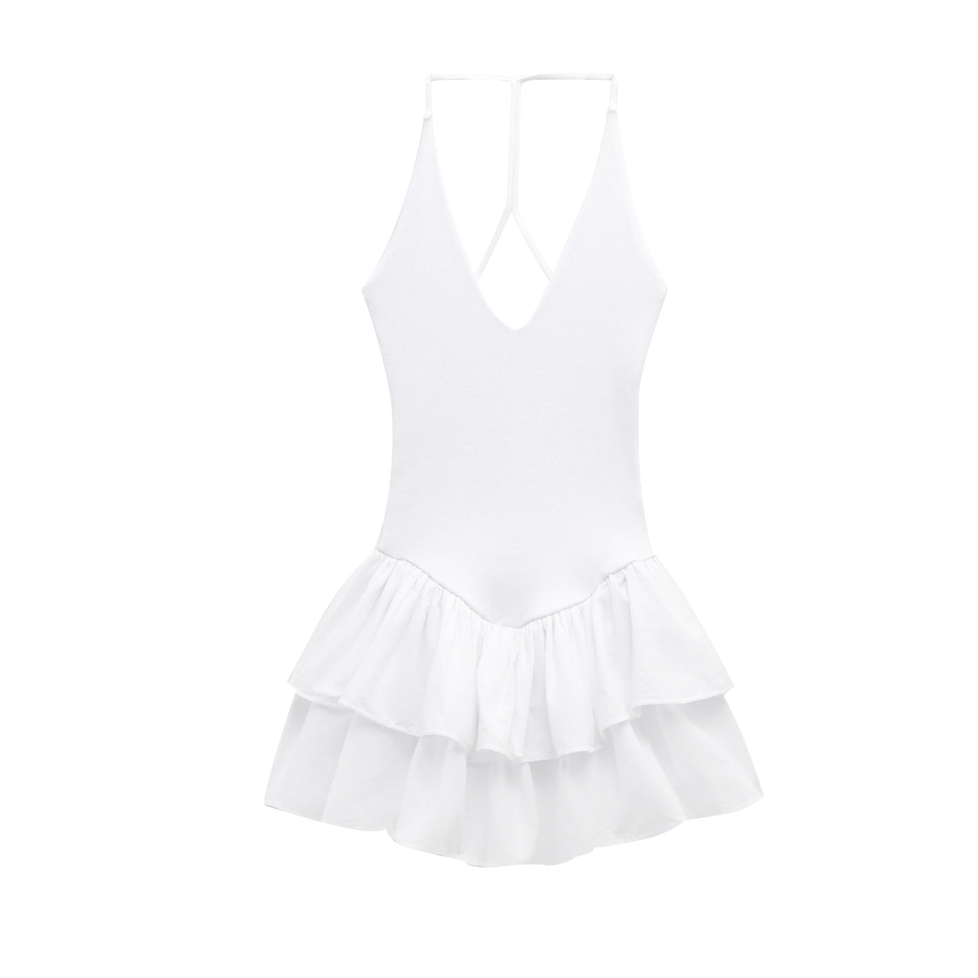 Nicole | Plunge V Halter Neck Tiered Ruffle Mini Dress
