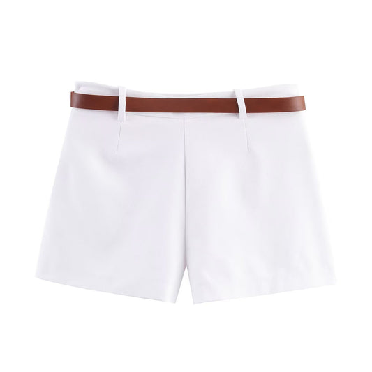 Lux | White Shorts Tailored High Waisted Belted A Line Mini