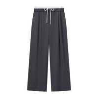 Rosie | Drawstring Pleat-Front Jersey Wide-Leg Trousers with Contrast Waistband