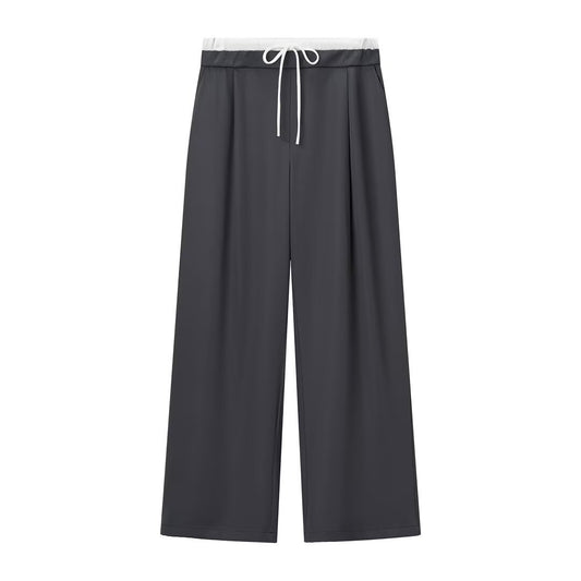 Alis | Casual Wide Leg Joggers Charcoal Drawstring