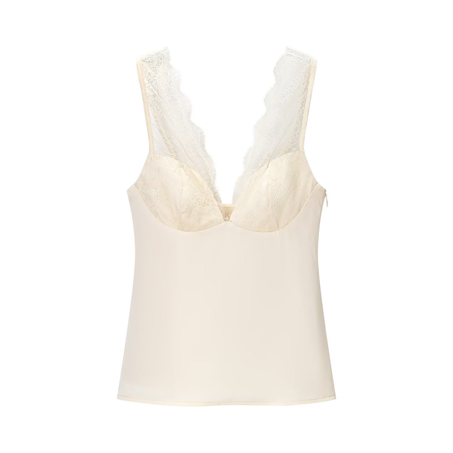 Fern | Elegant Lace Satin Cami Top Black V Neck Sleeveless