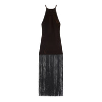 Darcy | Velvet Fringe Halter Neck Maxi Dress