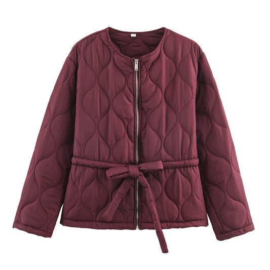 Thea | Autumn Quilted Jacket Brown Belted Zip Up Padded