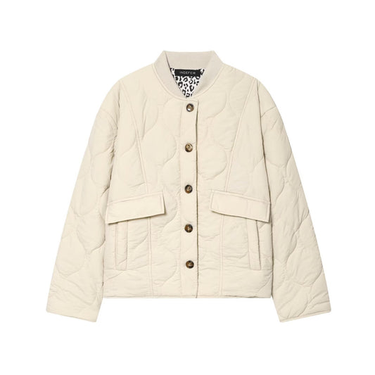 Opal | Quilted Jacket Cream Collarless Button Front Padded