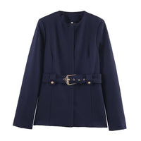 Zoe | Tailored Belted Collarless Blazer