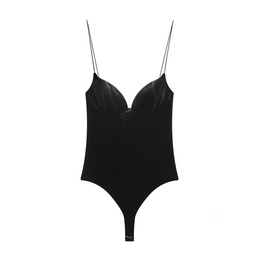 Rhea | Elegant Velvet Corset Top Black Spaghetti Strap