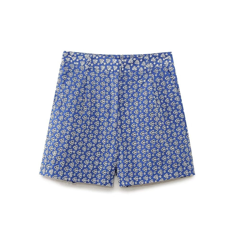 Lottie | Printed Pleat-Front Tailored Shorts with Side Pockets