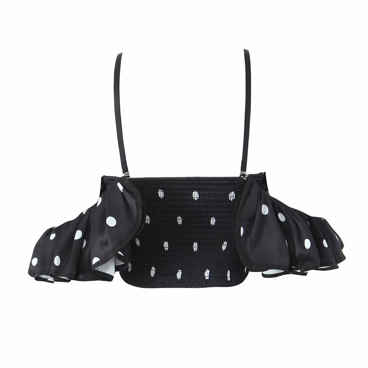 Juno | Satin Sweetheart Ruffled Off Shoulder Crop Top