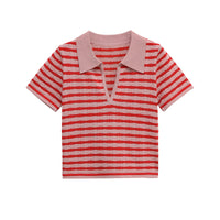 Eliza | Striped Ribbed Knit Polo Top