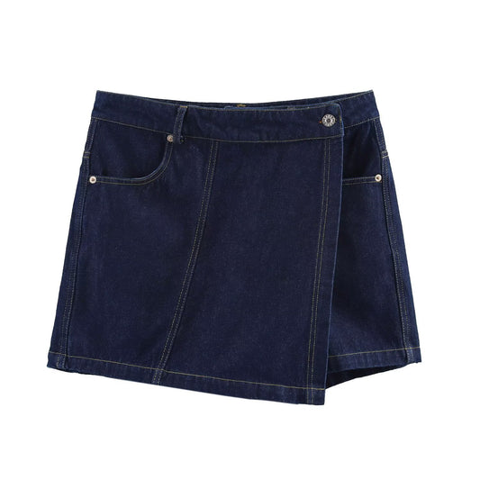 Maren | Denim Skirt Mini Dark Blue High Waisted Wrap Front A Line