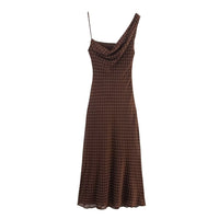 Rowan | Asymmetric Cowl Neck Spaghetti Strap Polka Dot Flowing Midi Dress