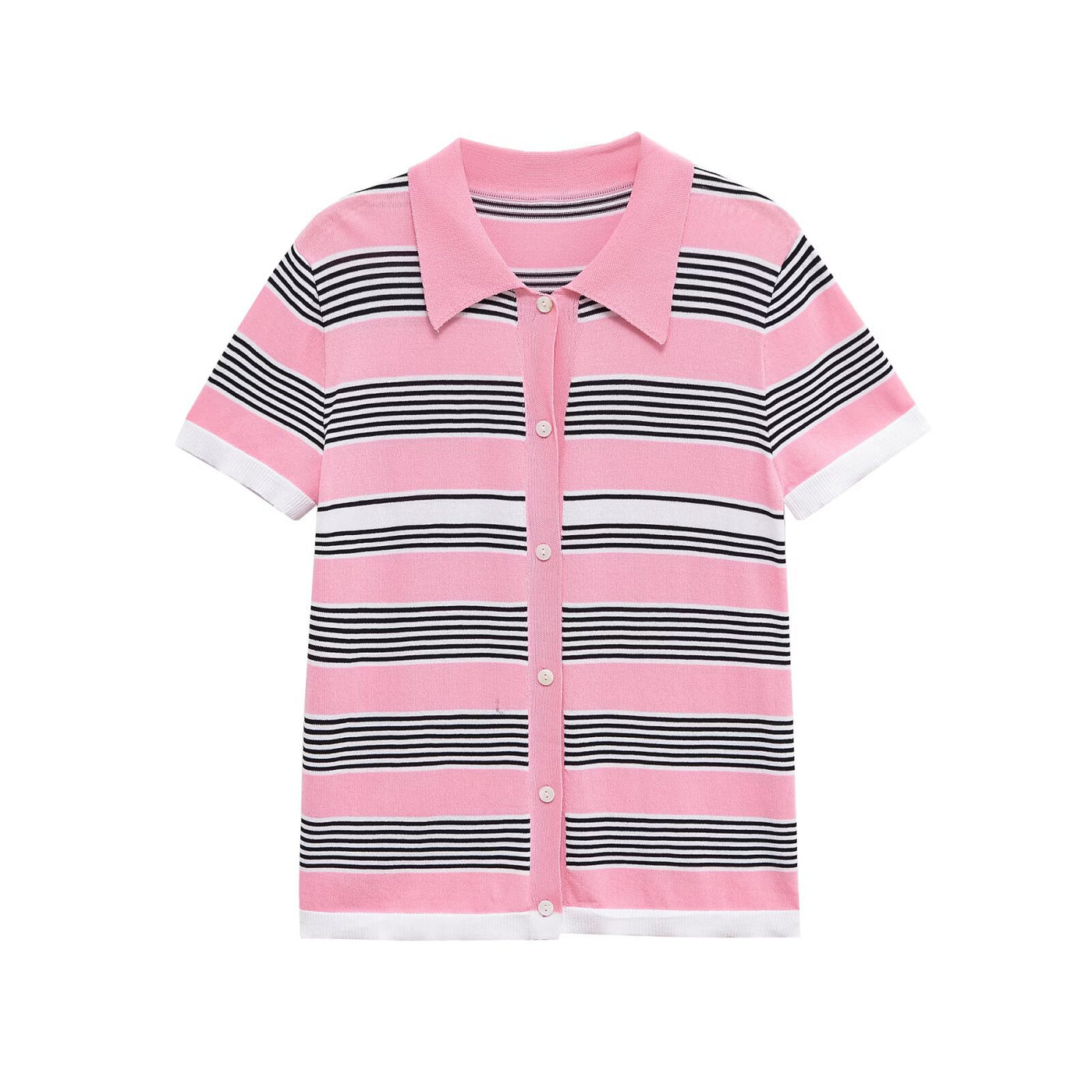 Zara | Striped Polo Knit Crop Top in Blue & Pink