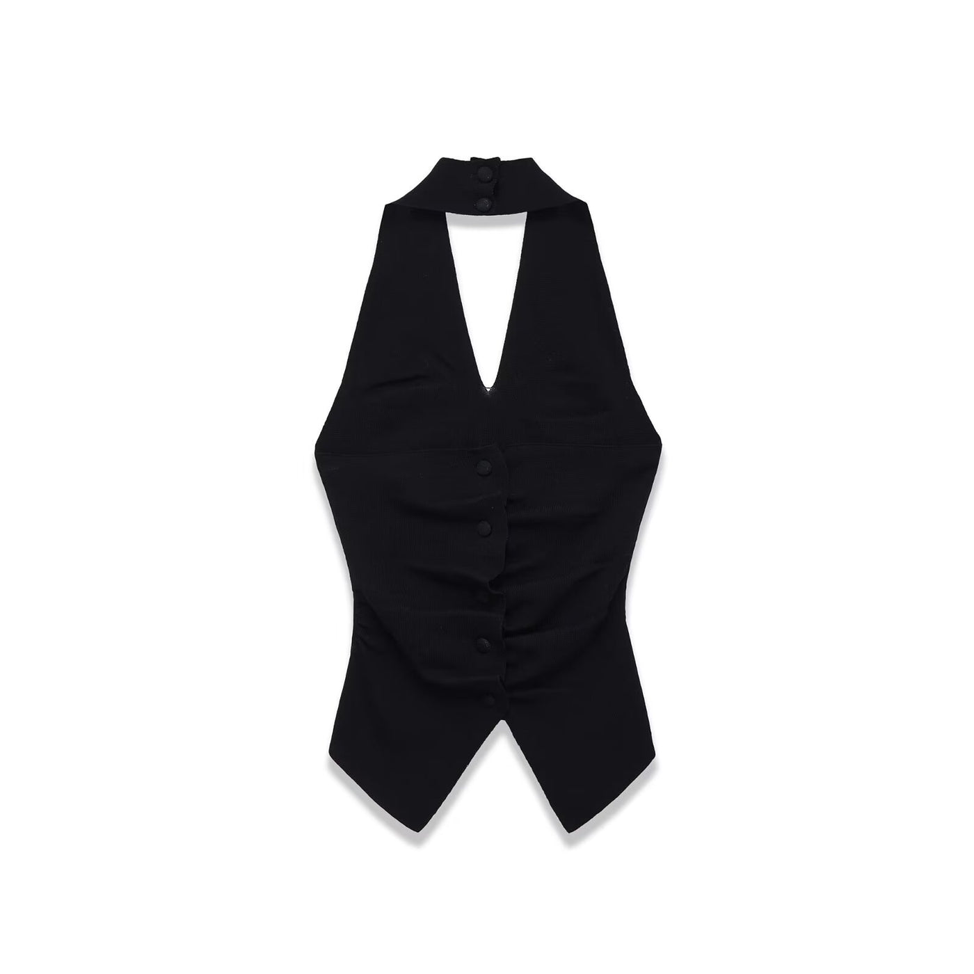 Nell | Deep V-Neck Halter Button Front Waistcoat Top