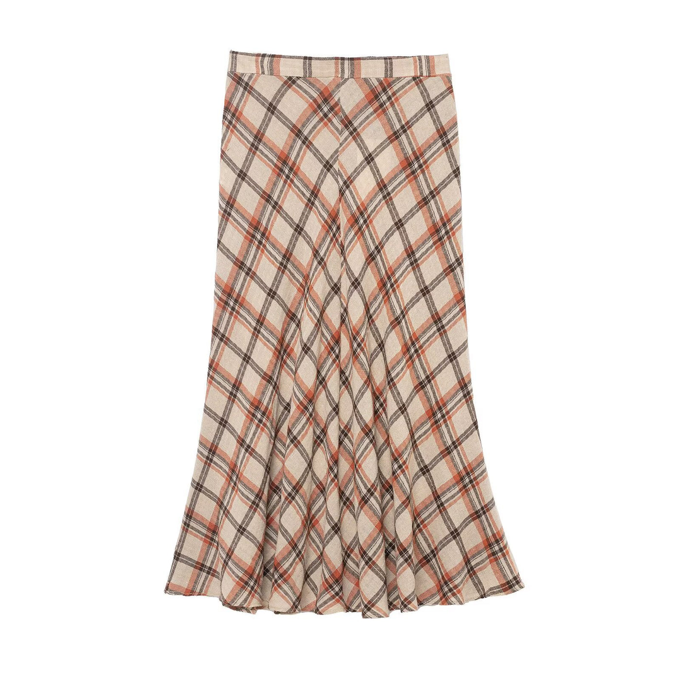 Maisie | Plaid Linen Pleated Midi Skirt