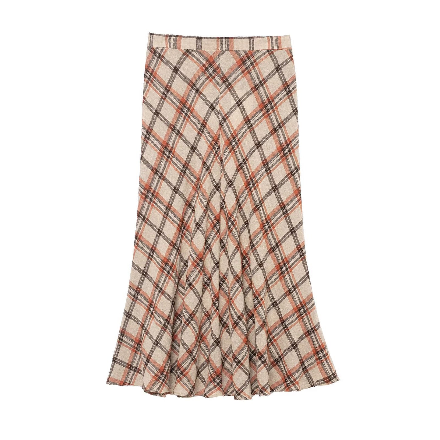 Briar | Autumn Pleated Midi Skirt Beige Check A Line