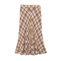 Maisie | Plaid Linen Pleated Midi Skirt