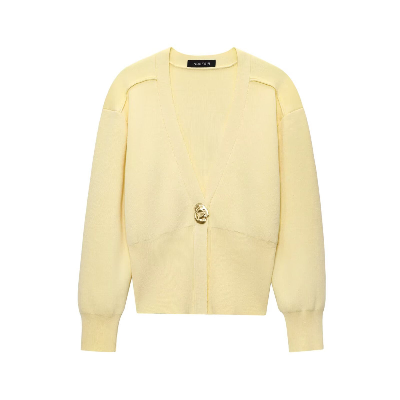 Ada | Deep V-Neck Gold Button Structured Shoulder Cropped Cardigan