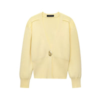 Ada | Deep V-Neck Gold Button Structured Shoulder Cropped Cardigan