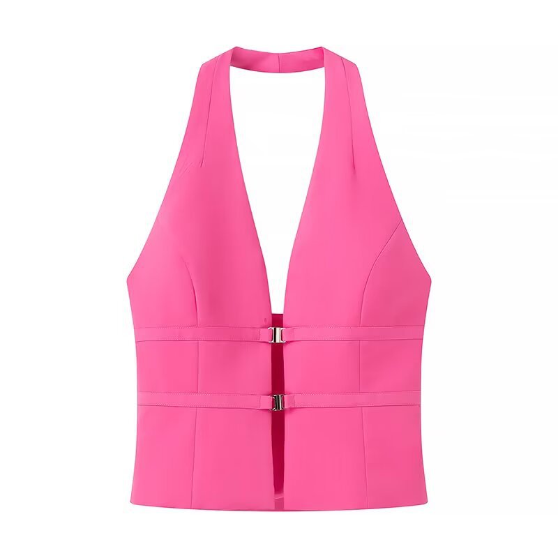 Camilla | Backless Deep V-Neck Peplum Halter Top