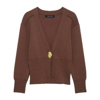 Ada | Deep V-Neck Gold Button Structured Shoulder Cropped Cardigan
