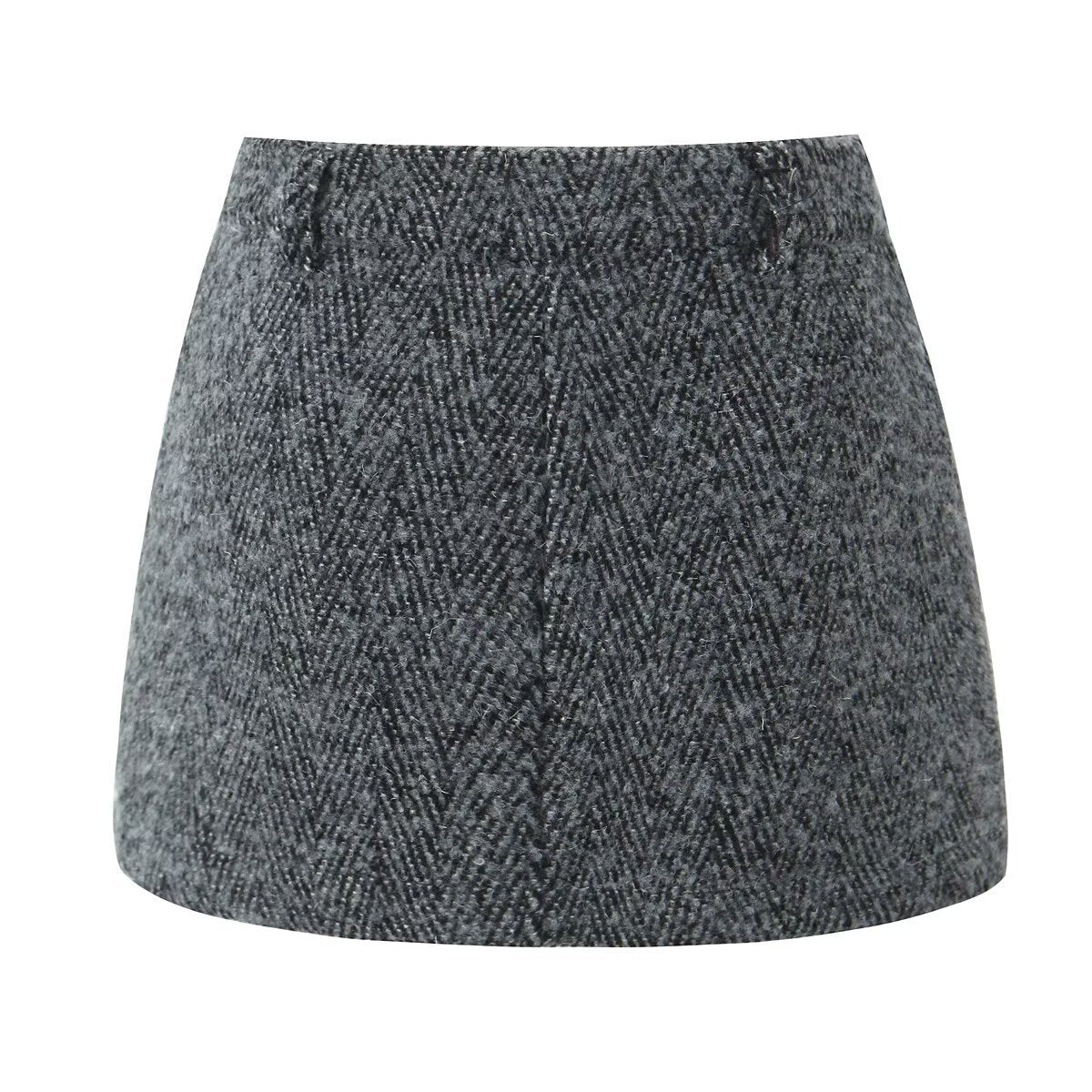 Elsie | Herringbone Weave Low-Rise Mini Skirt
