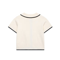 Megan | Contrast Piping Collar Button Front Ribbed Knit Top