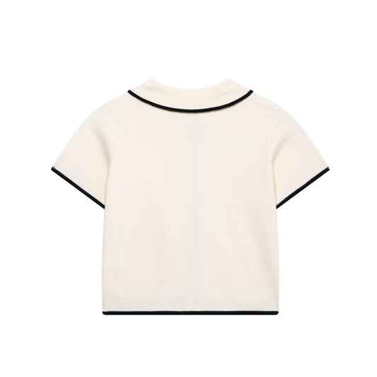 Ivy | Cropped Button Up Shirt Cream Short Sleeve Contrast Trim