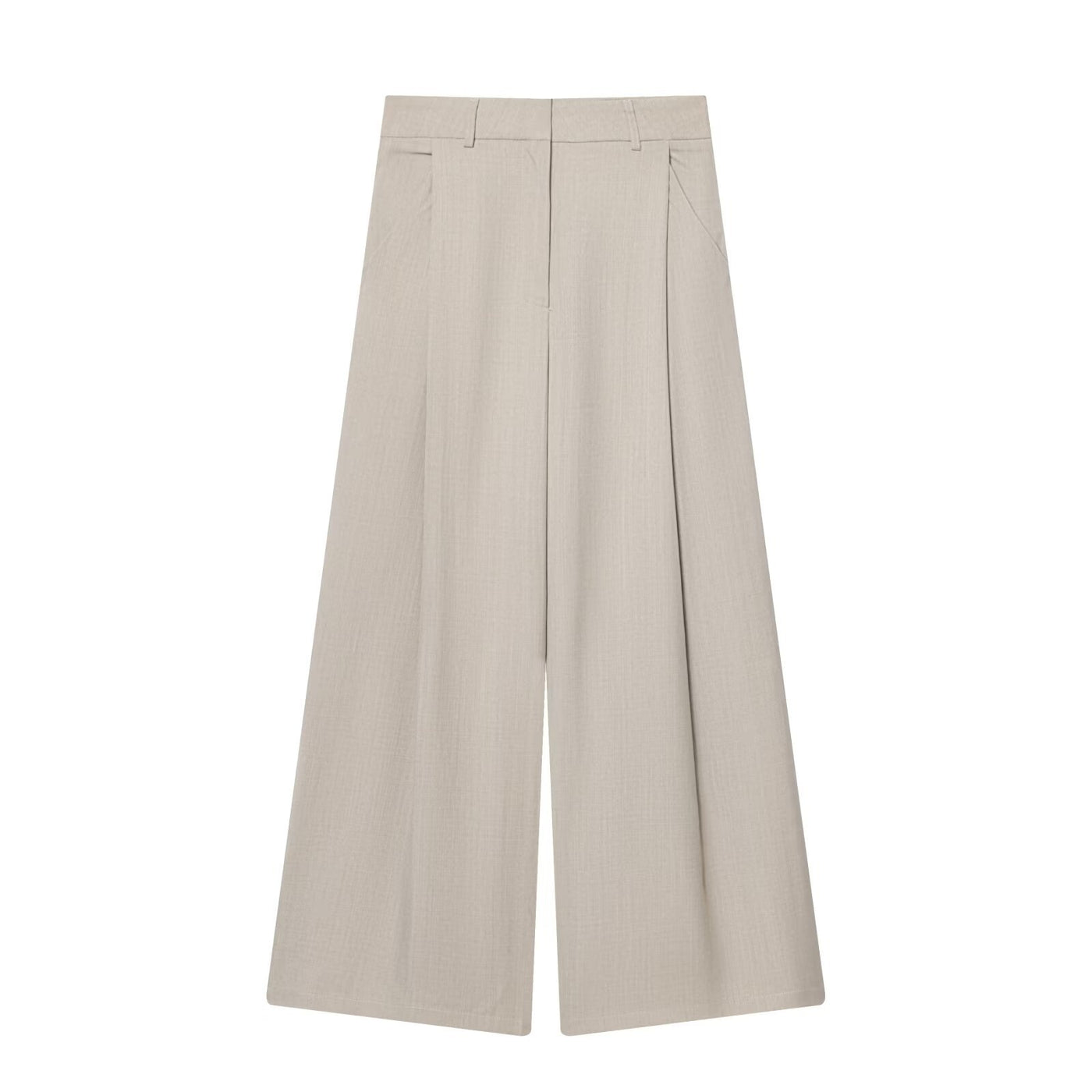 Olivia | Front-Pleat Tailored Waist Wide-Leg Linen Trousers in Cream