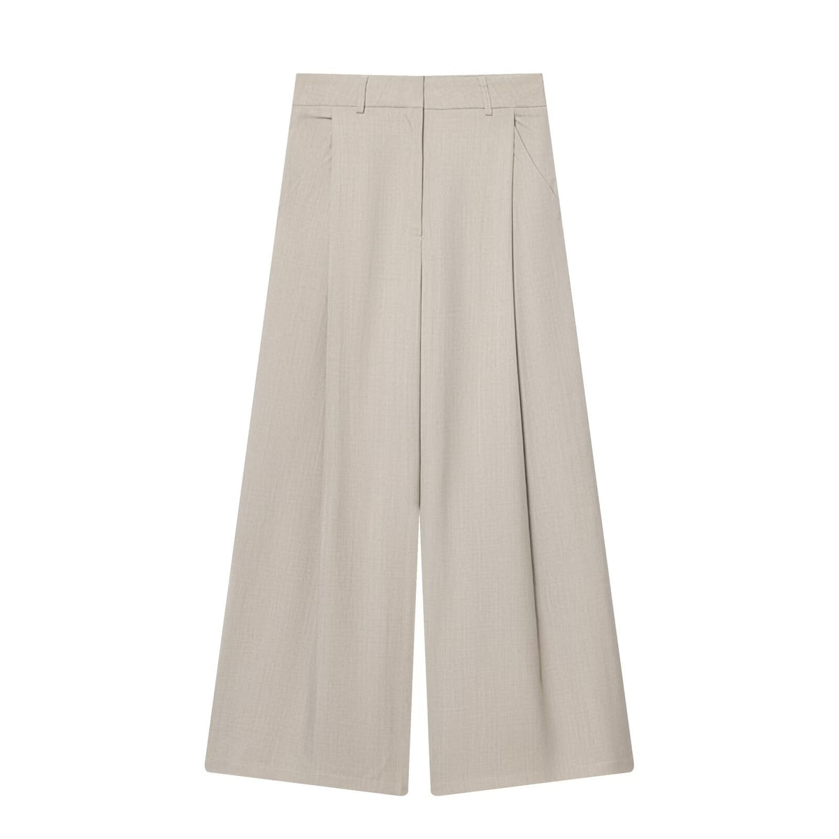 Olivia | Front-Pleat Tailored Waist Wide-Leg Linen Trousers in Cream