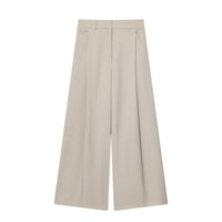Olivia | Front-Pleat Tailored Waist Wide-Leg Linen Trousers in Cream