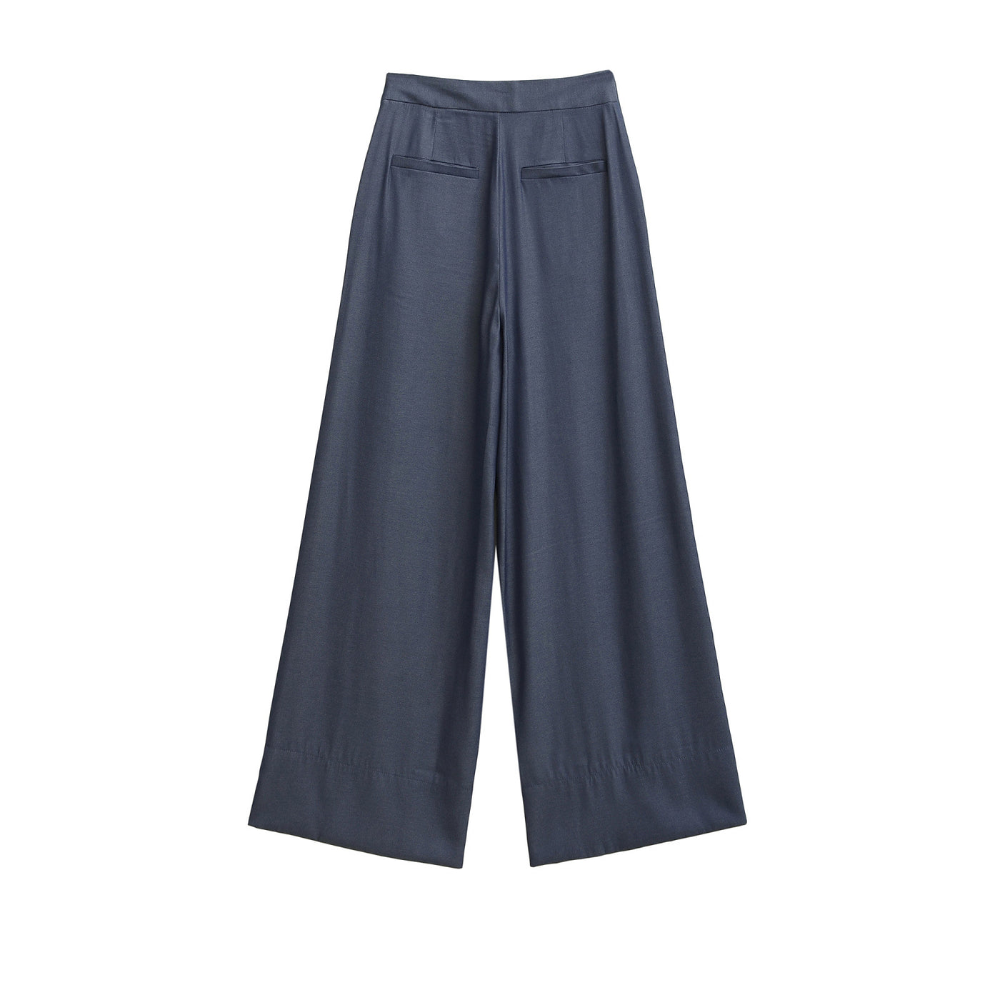 Primrose | High-Rise Gold Button Detail Wide-Leg Linen Trousers in Navy