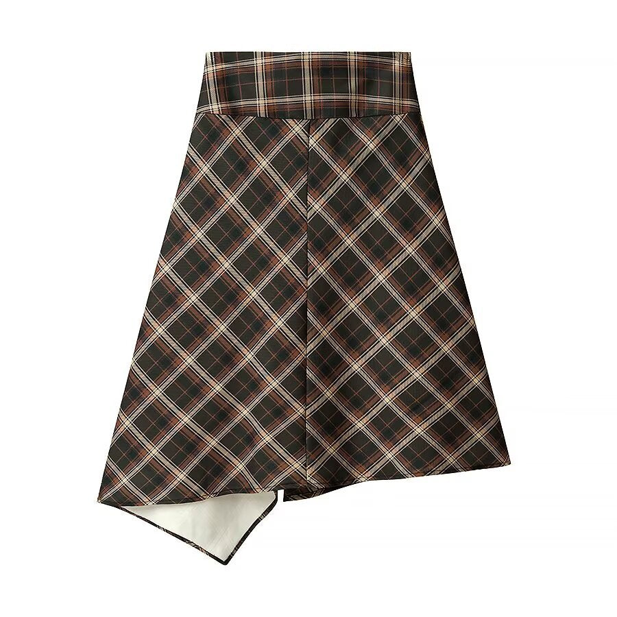 Holly | Plaid Asymmetric A-Line Midi Skirt