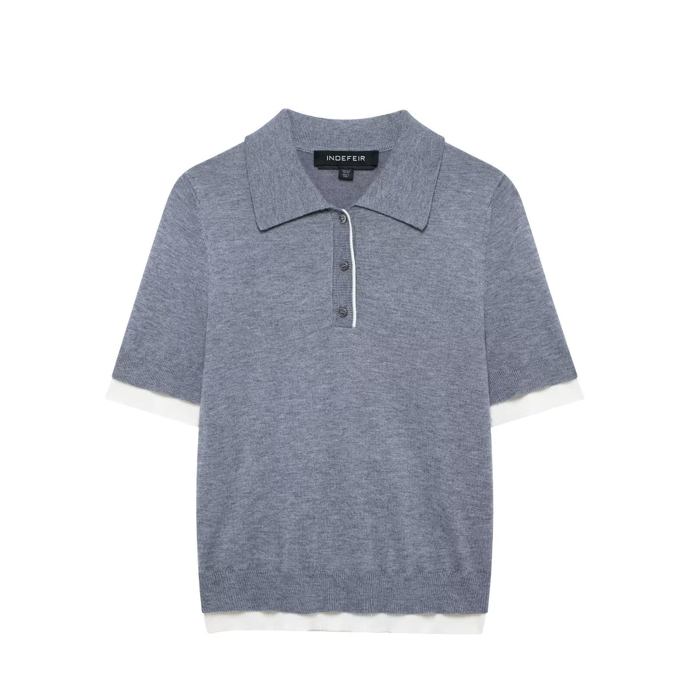 Zoe | Contrast Trim Short Sleeve Polo Knit Top in Grey
