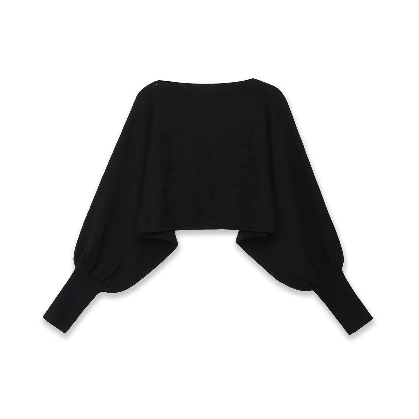 Florence | Wide Boat Neck Dropped Shoulder Voluminous Sleeve Ribbed Cropped Knit Top