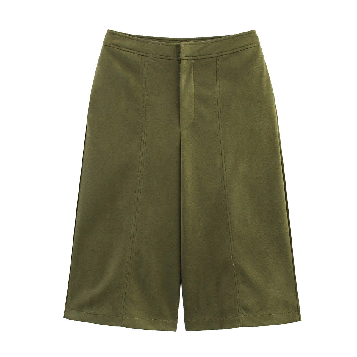 Myla | High-Rise Centre Seam Wide-Leg Cotton Capri Trousers in Khaki