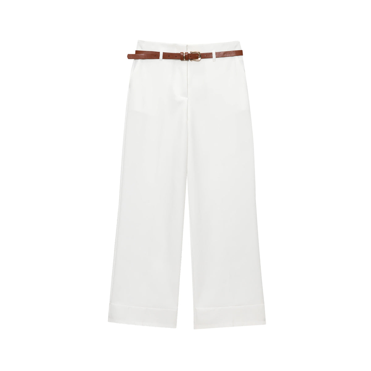 Phoebe | High-Waist Wide-Leg Tailored Trousers with Cuffed Hem