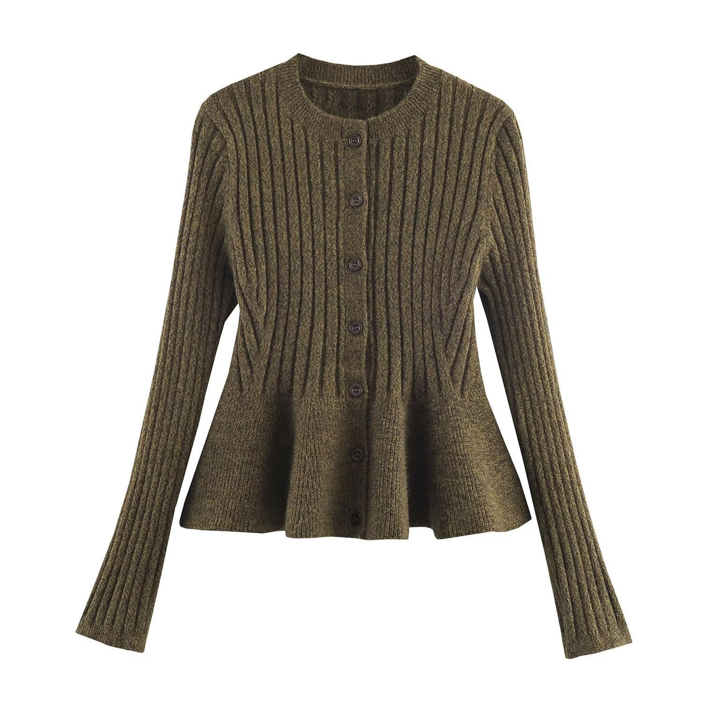 Darcie | Ribbed Knit Peplum Button Front Cardigan