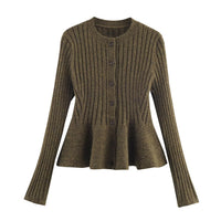 Darcie | Ribbed Knit Peplum Button Front Cardigan