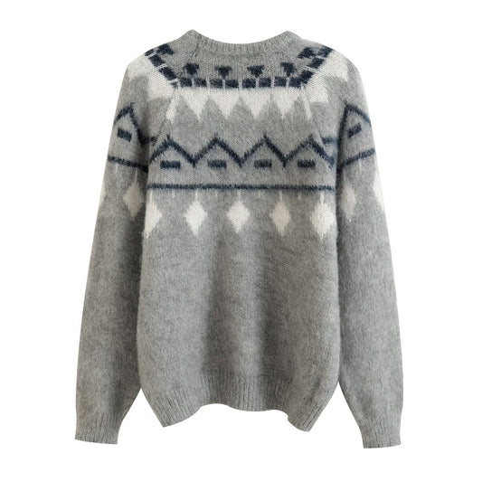 Rue | Casual Fair Isle Knitted Sweater Grey Blue