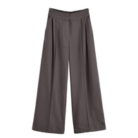 Elizabeth | High-Waist Pleated Side Pocket Tailored Wide-Leg Trousers in Grey