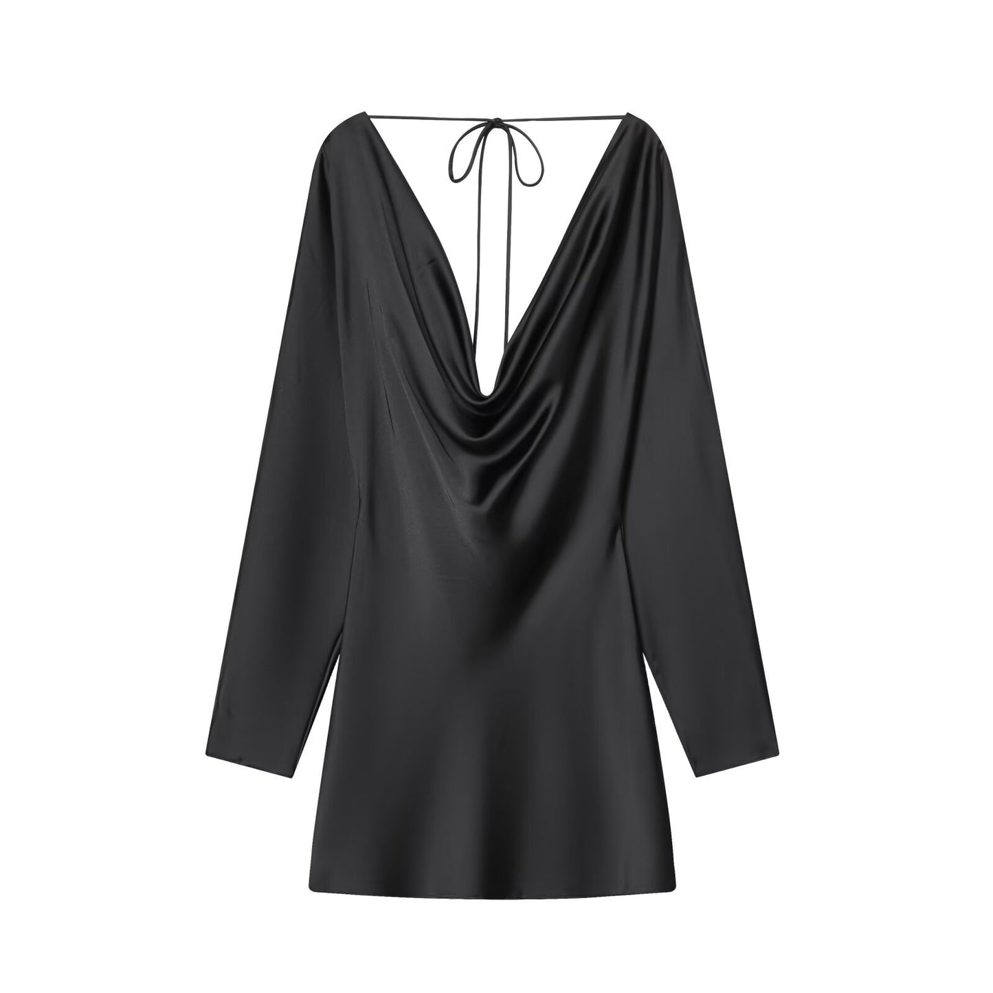Ivy | Black Satin Mini Dress Long Sleeve