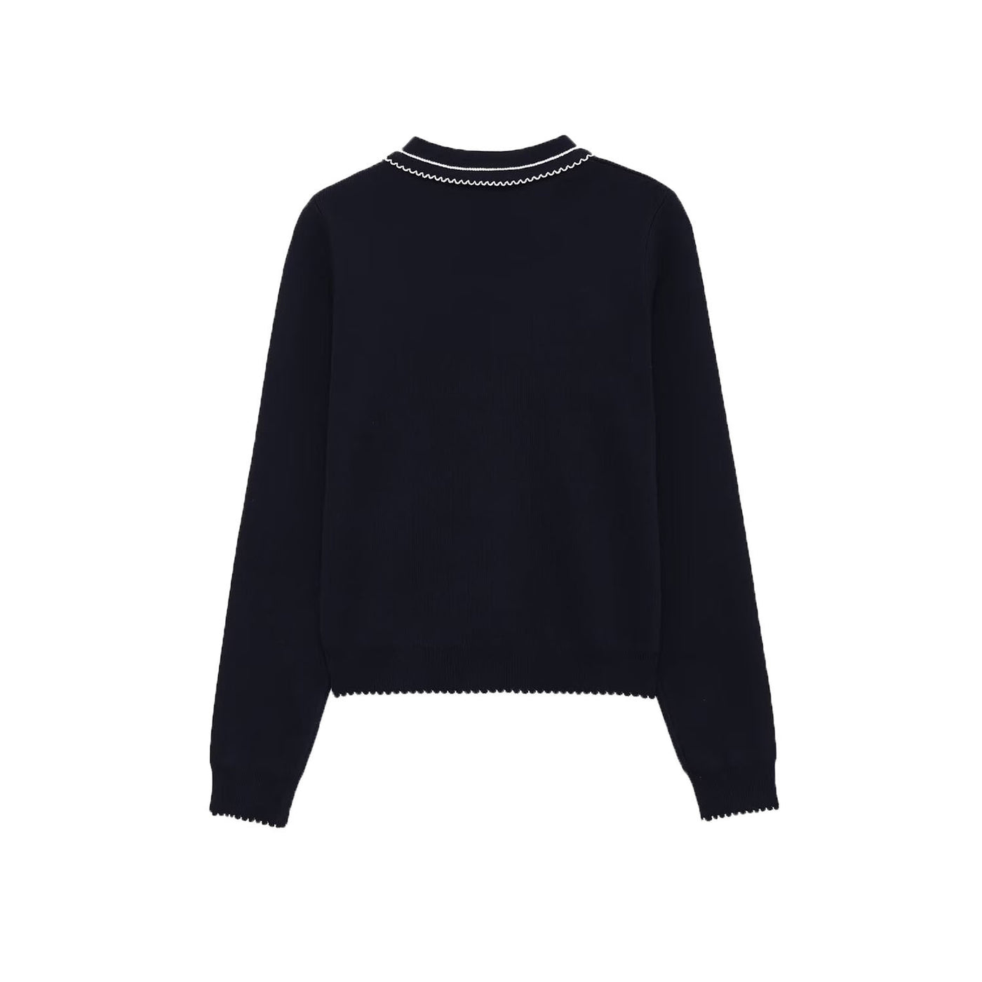 Ava | Scallop Trim Contrast Polo Collar Button Placket Fine Knit Cropped Top