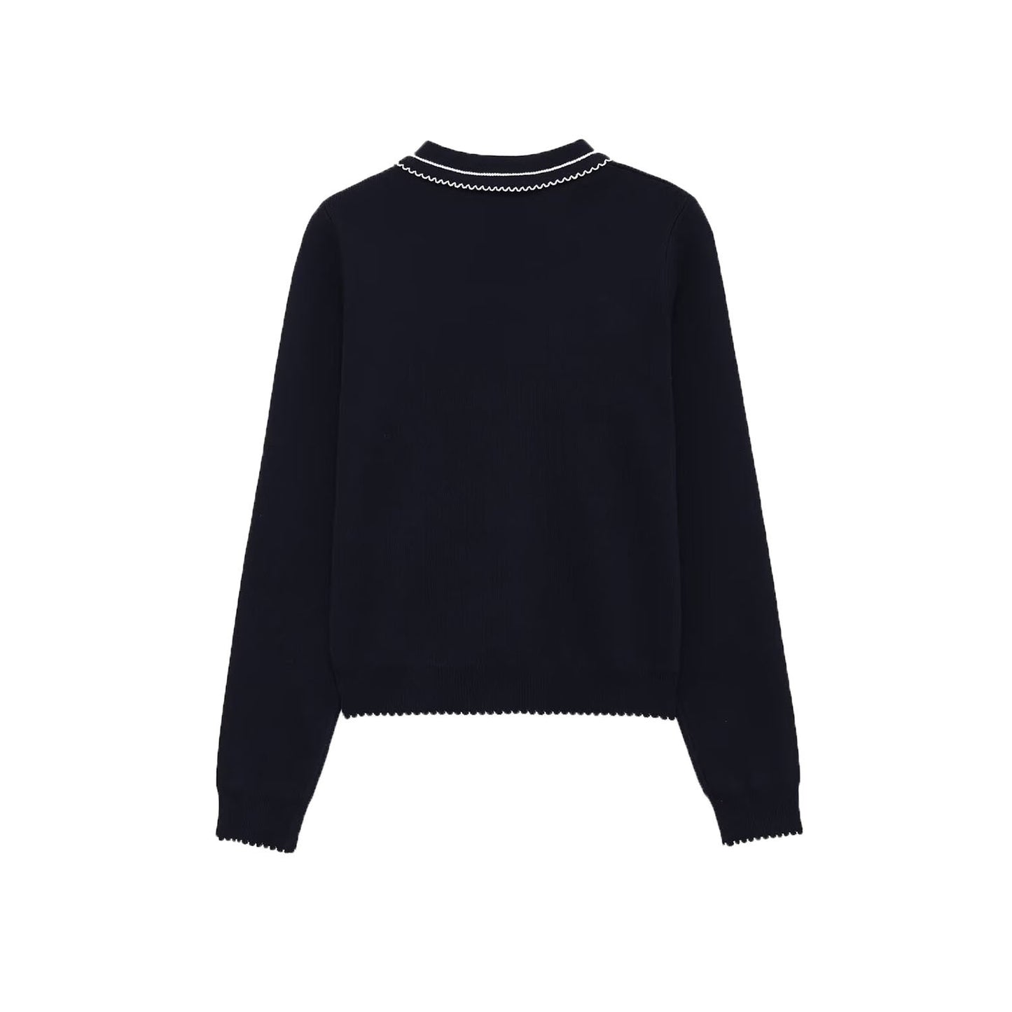 Ines | Peter Pan Collar Blouse Navy Long Sleeve Knitted