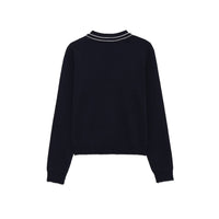 Ava | Scallop Trim Contrast Polo Collar Button Placket Fine Knit Cropped Top
