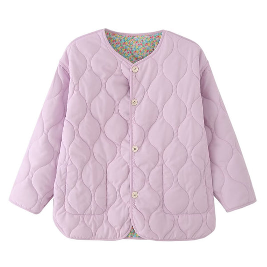 Maren | Quilted Jacket Pink Padded Collarless Button Up
