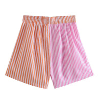 Anna | Two-Tone Stripe Drawstring Cotton Shorts with Side Pockets