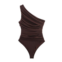 Lara | One-Shoulder Ruched Top in Black, Brown & Blue